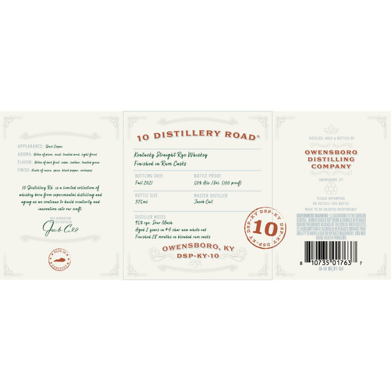 10 Distillery Road Straight Rye Finished In Rum Casks - Main Street Liquor