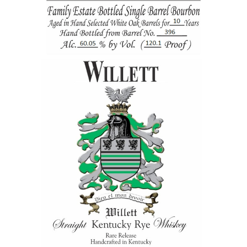 Willet 10 Year Old Single Barrel Rye Whiskey Barrel No. 396