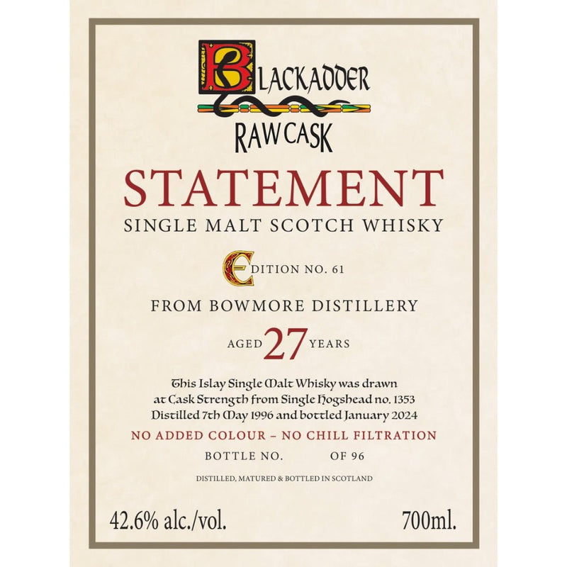 Blackadder Raw Cask Statement Bowmore 27 Year Old - Main Street Liquor