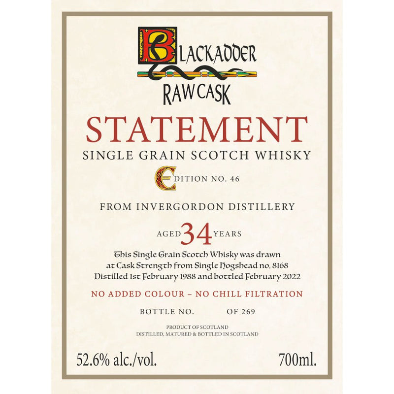 Blackadder Raw Cask Statement Invergordon 34 Year Old - Main Street Liquor