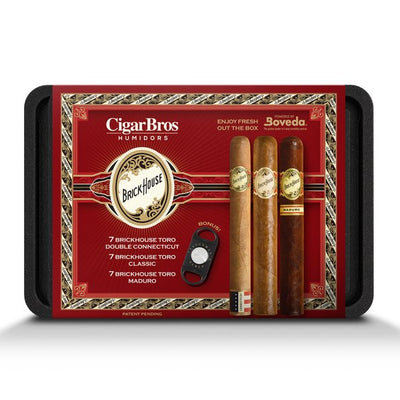 Brick House 21 Premium Cigars Set & Cutter + Personal Humidor by CigarBros - Main Street Liquor