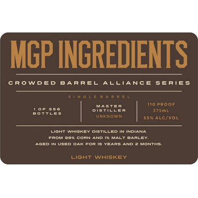 Crowded Barrel Alliance Series MGP Ingredients Light Whiskey - Main Street Liquor