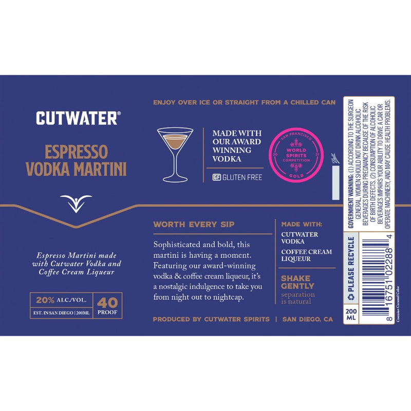 Cutwater Espresso Vodka Martini 12pk - Main Street Liquor