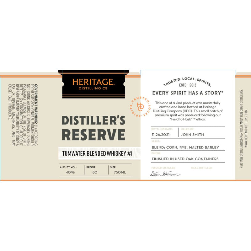 Heritage Distilling Distiller’s Reserve Tumwater Blended Whiskey 