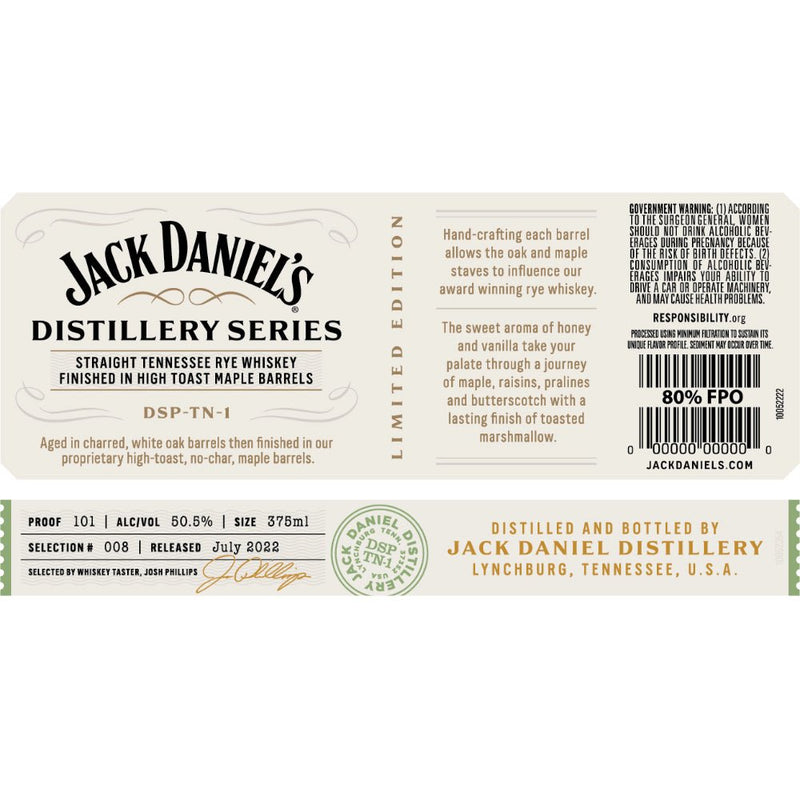 Jack Daniel’s Distillery Series Rye Finished in High Toast Maple Barrels - Main Street Liquor