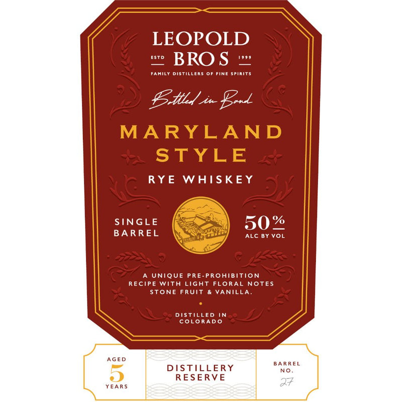 Leopold Bros Distillery Reserve Maryland Style Rye - Main Street Liquor