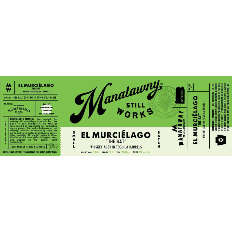 Manatawny Still Works El Murciélago Whiskey Aged In Tequila Barrels - Main Street Liquor