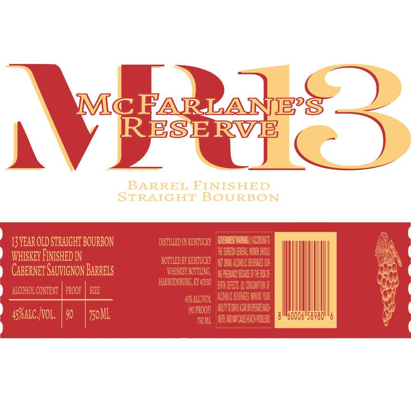 McFarlane’s Reserve 13 Year Bourbon Finished in Cabernet Sauvignon Barrels - Main Street Liquor