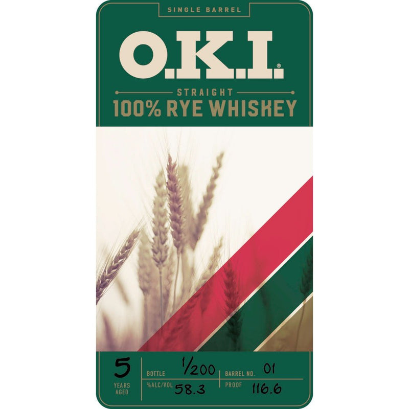 O.K.I. Single Barrel Straight 100% Rye Whiskey - Main Street Liquor