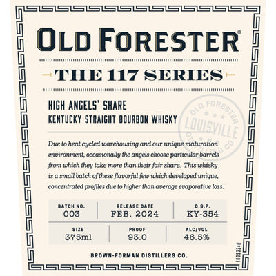 Old Forester 117 Series High Angels’ Share 2024 Release - Main Street Liquor