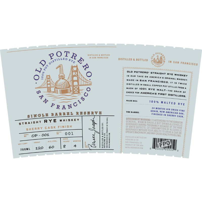 Old Potrero 8 Year Old Single Barrel Reserve Rye Sherry Cask Finish - Main Street Liquor