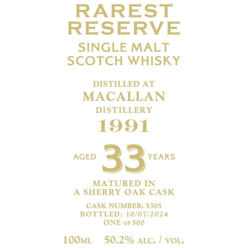 Rarest Reserve 33 Year Old Macallan 1991 - Main Street Liquor