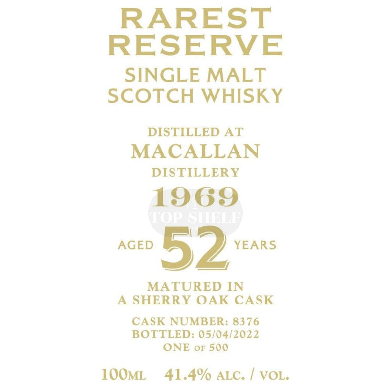 Rarest Reserve 52 Year Old Macallan 1969 - Main Street Liquor