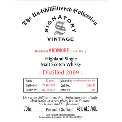 Signatory The Un-Chillfiltered Collection 12 Year Old Ardmore 2009 - Main Street Liquor