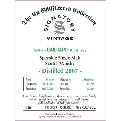 Signatory Vintage 2007 Dailuaine 14 Year Old - Main Street Liquor