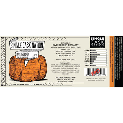 Single Cask Nation 34 Year Old Invergordon 1988 Cask #8163 - Main Street Liquor