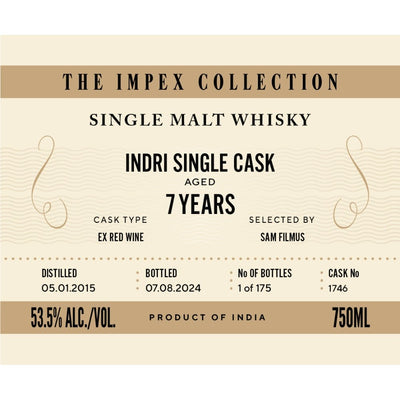 The ImpEx Collection Indri Single Cask 7 Year Old - Main Street Liquor