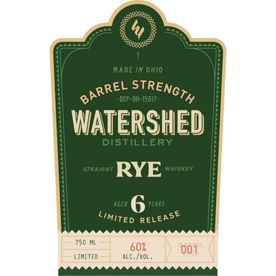 Watershed 6 Year Old Barrel Strength Rye - Main Street Liquor