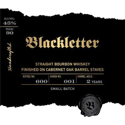 Blackletter Straight Bourbon Finished on Cabernet Oak Barrel Staves