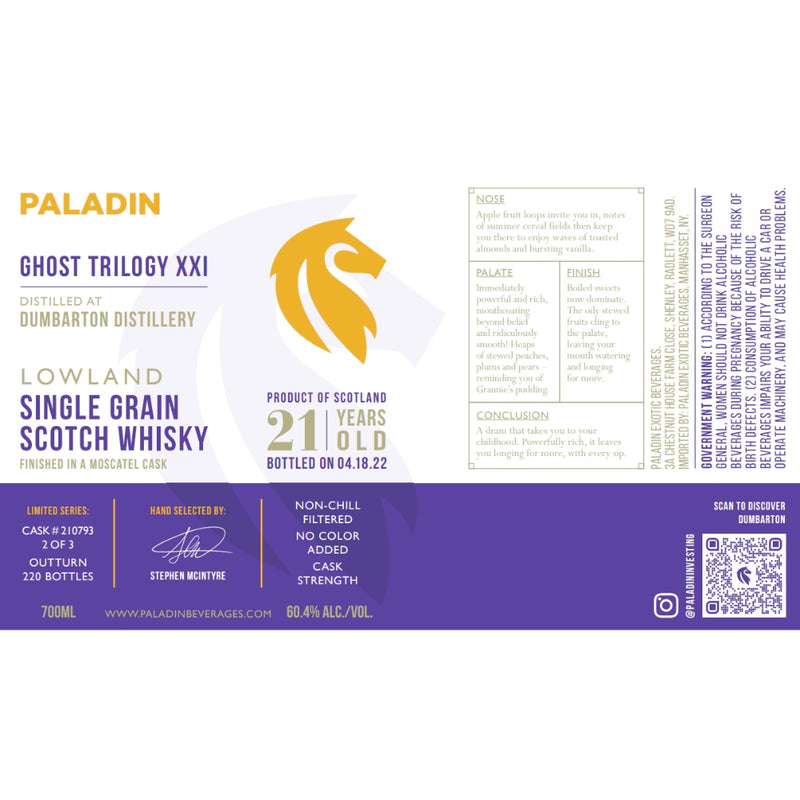 Paladin Ghost Trilogy XXI Dumbarton Distillery 21 Year Old Moscatel Cask 2022