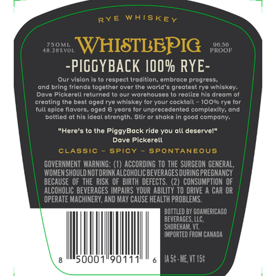 Buy WhistlePig Piggyback 6 Year Old Rye online from the best online liquor store in the USA.